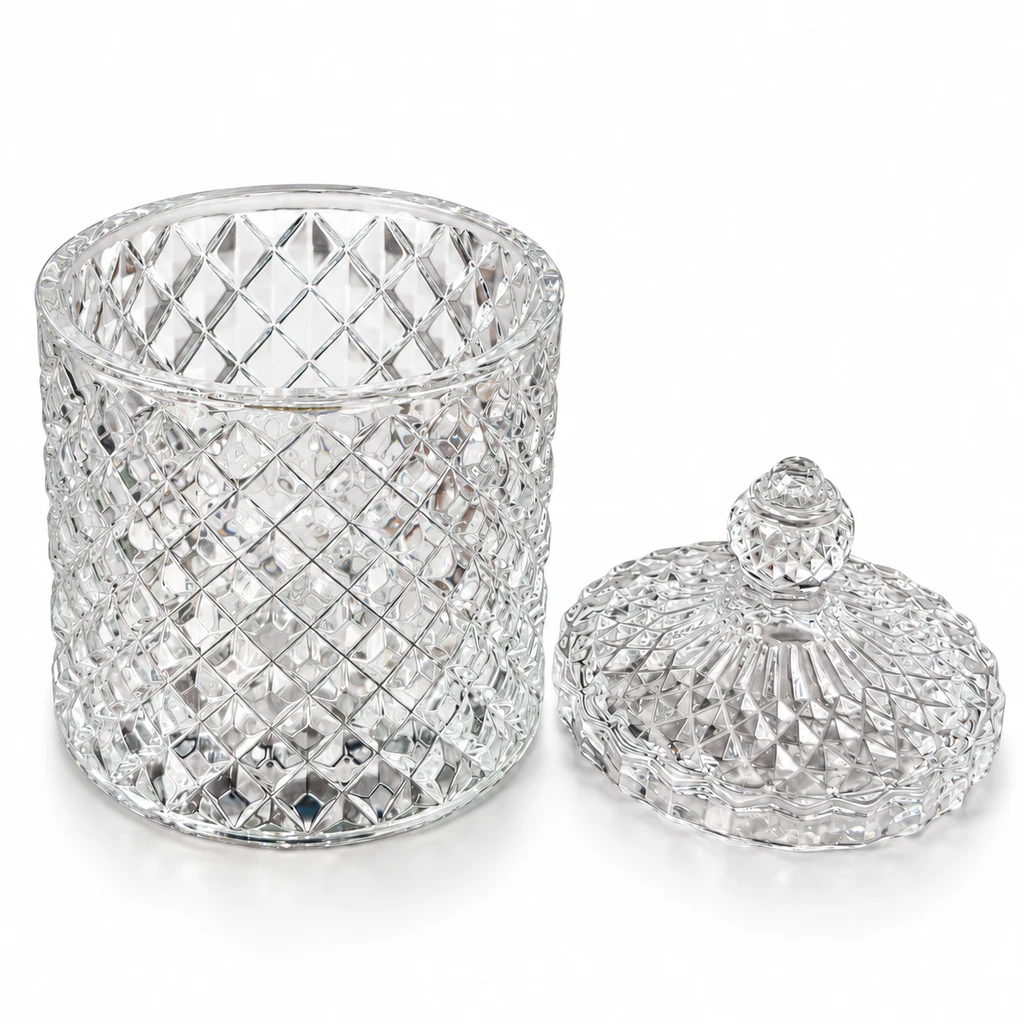 Crystal-Cut Glass Storage Jar with Lid
